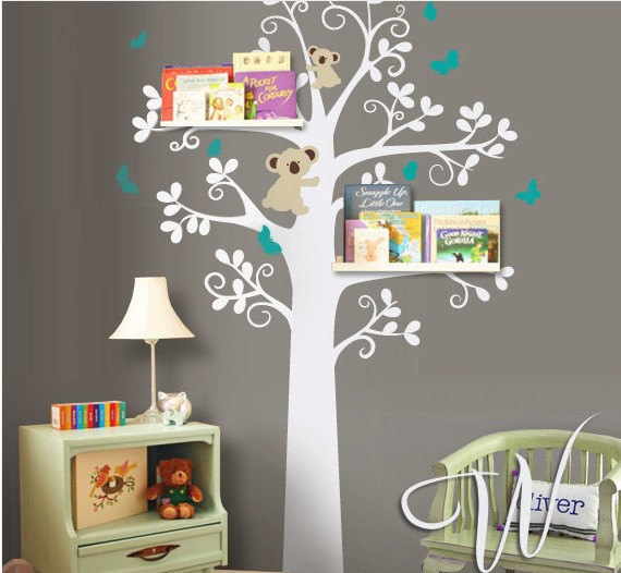 Vinyl Tree Wall Decal With Shelves Nursery Kid Butterfly Wall Sticker ...